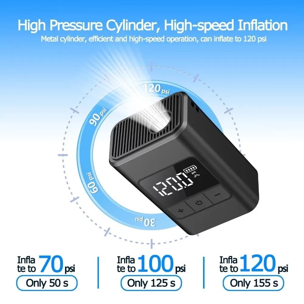 Mini Pompa per Bici Elettrica 120PSI 1300mAh Pompa di Aria per Bicicletta Elettrica USB-C Ricaricabile Ad Alta Pressione Gonfiatore Accessori Bici
