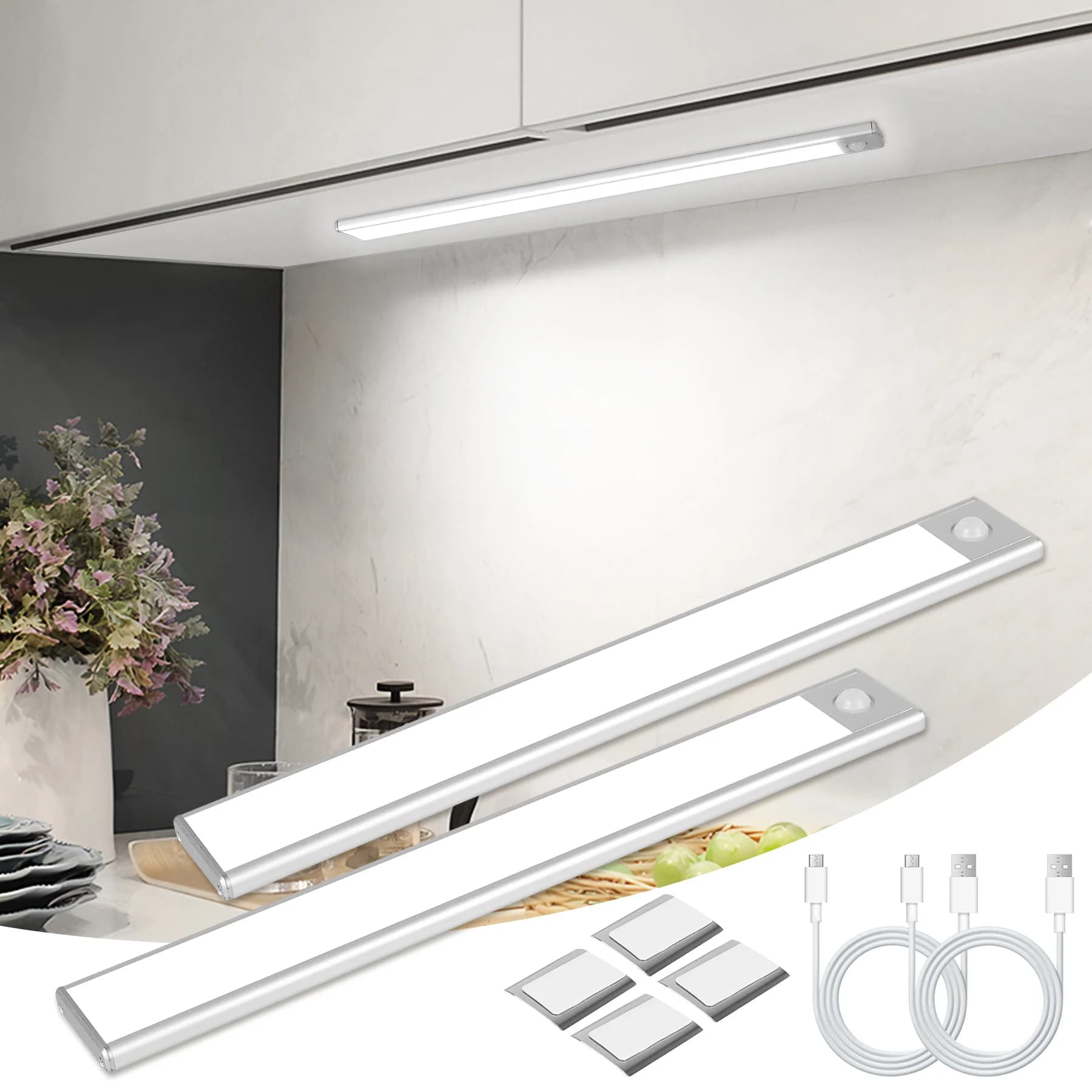 Cabinet Lights Motion Sensor LED Wireless USB Under 3 Color Night Light For Kitchen Cabinet Bedroom Wardrobe Indoor Lighting