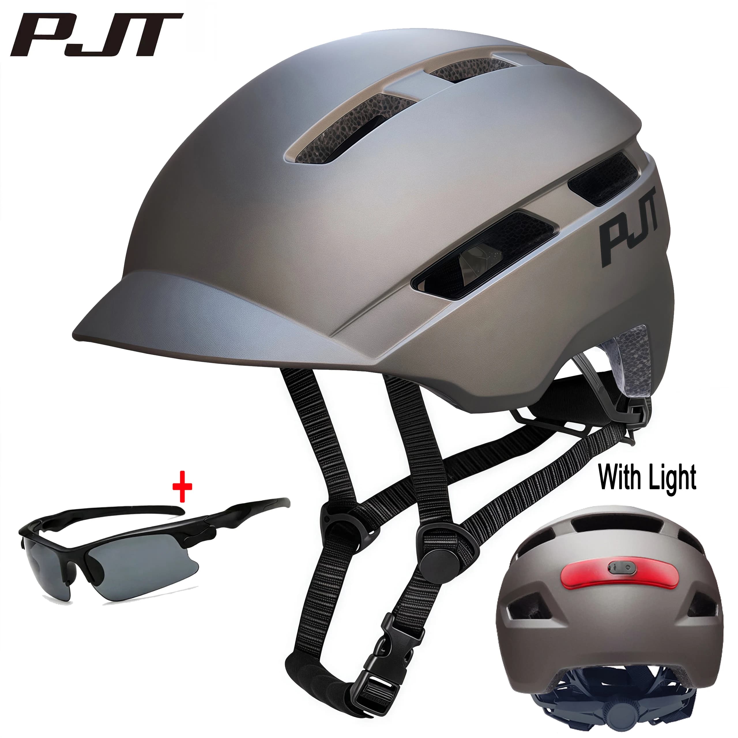 Cycling helmet PJT In-Mold for mountain bike and road with rechargeable rear light / Without rear light, safe sports bike helmet, MTB cycling helmet