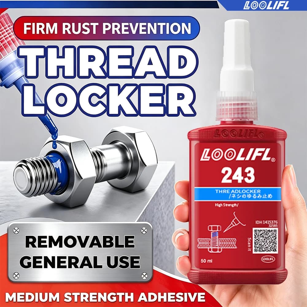 Thread Locker Medium Strength Anaerobic Adhesive Removable Screw Glue Anti‑Loose Rustproof Sealant for Bolts Nuts Metal Threads