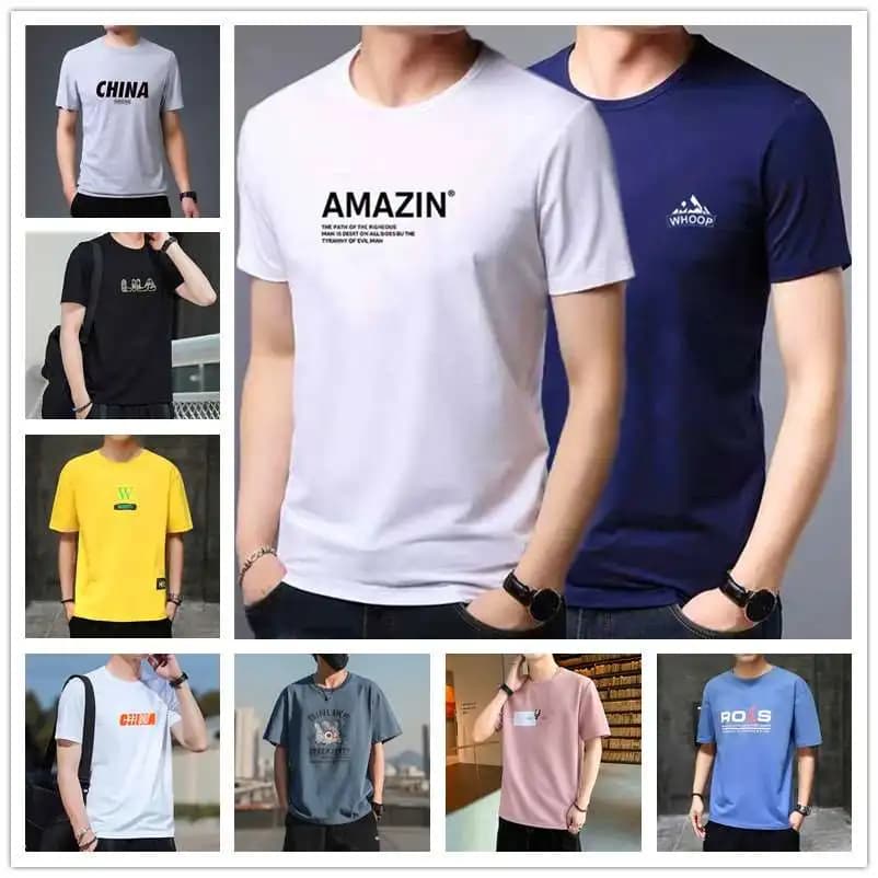 Summer Large Size Trendy Men's Short Sleeve T-Shirt Fashion Urban Loose Fit Printed Casual Wear round Neck Spring New