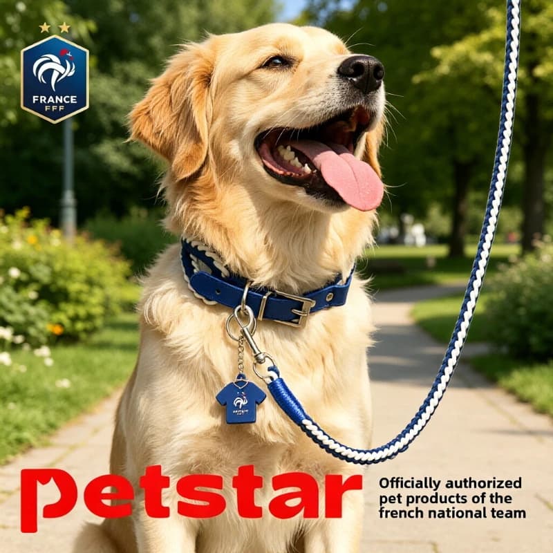 French Football Team Style Pet Collar Leash Set Adjustable Nylon Dogs Traction Rope with Jersey Pendant Decor Pet Supplies