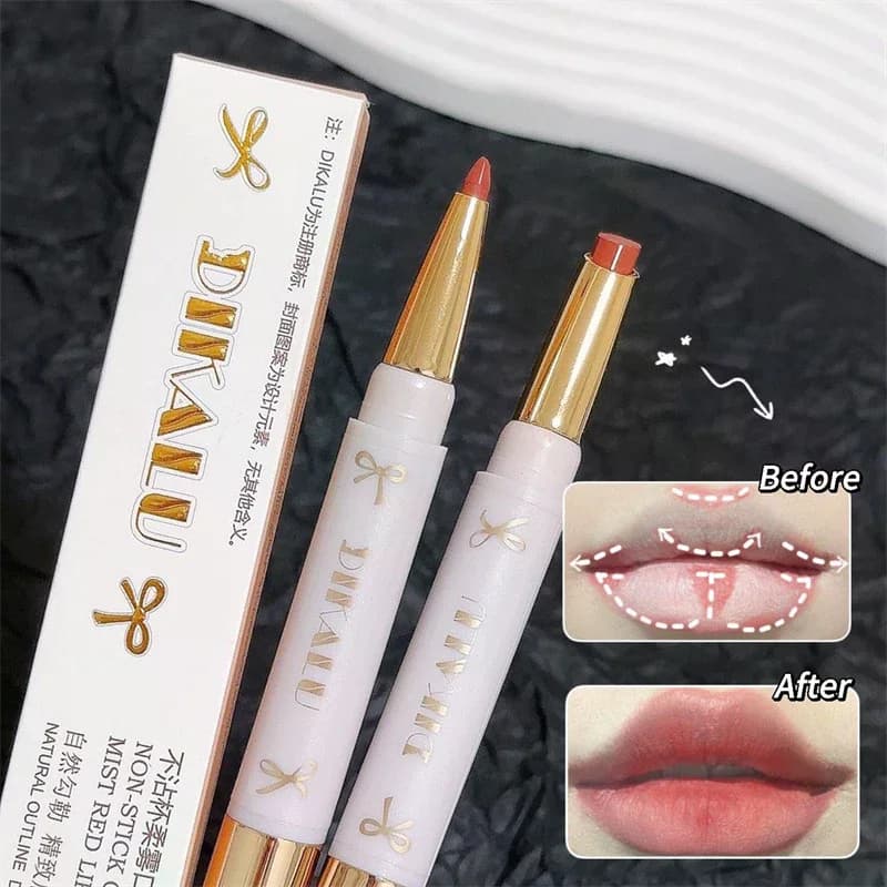 DIKALU Matte Lip Liner Pen Waterproof Contouring Lipstick Double-ended Lasting Non-stick Cup Smooth Velvet Lip Makeup Cosmetic