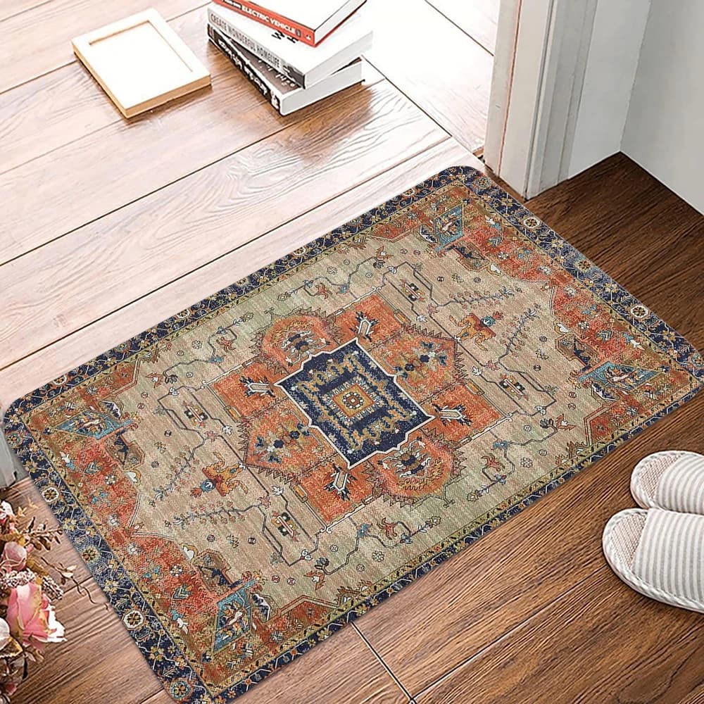 Boho Oriental Doormat Traditional Persian Carpet Pattern Printed Rug Non Slip Washable Floor Mat Indoor Outdoor Entrance