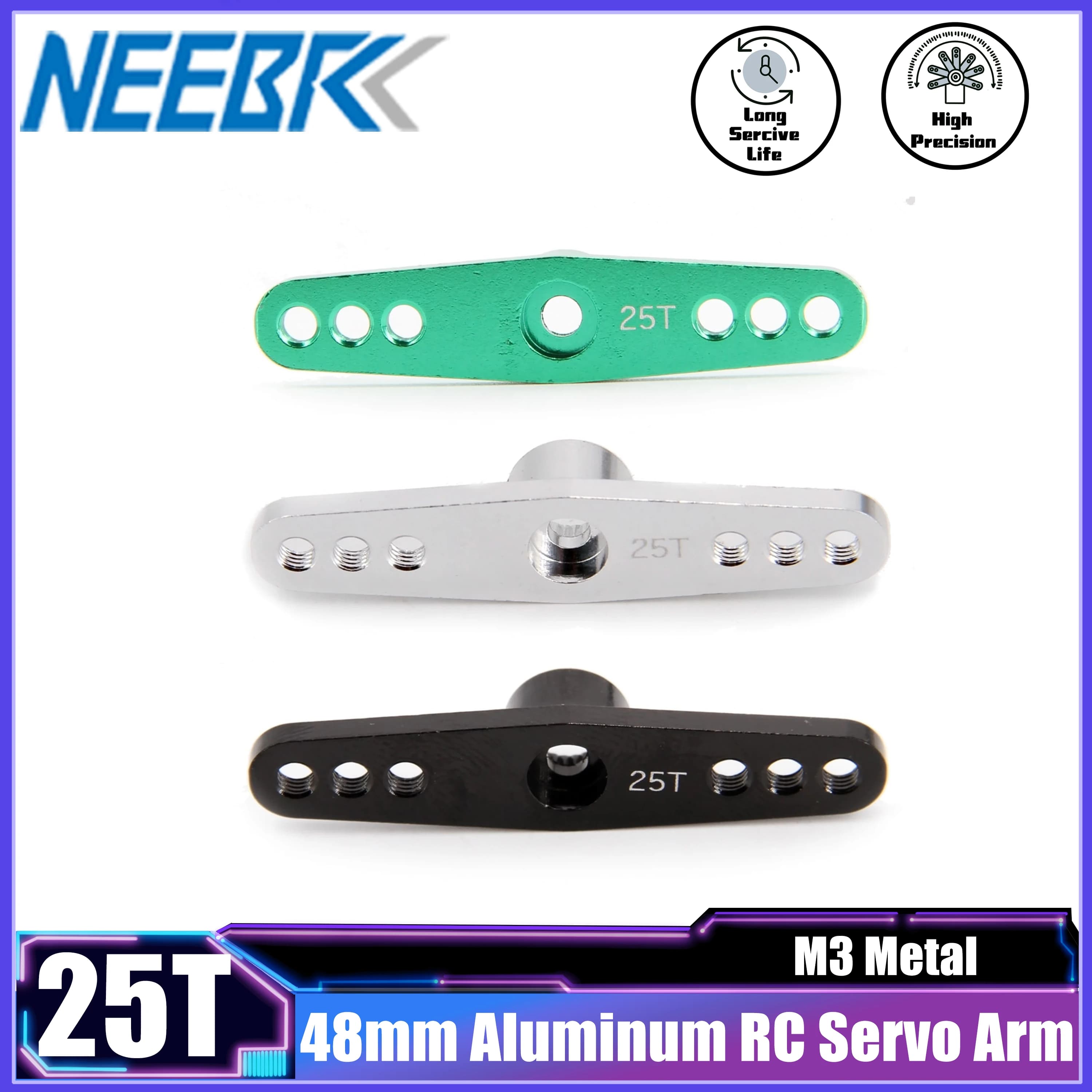 NEEBRC 48mm 25T M3 Alluminio RC Servo Braccio 25 denti 6 Corna Doppio Braccio per MG995 MG996R E9001 Futaba Savox PowerHD JX SPT HSP Wltoys