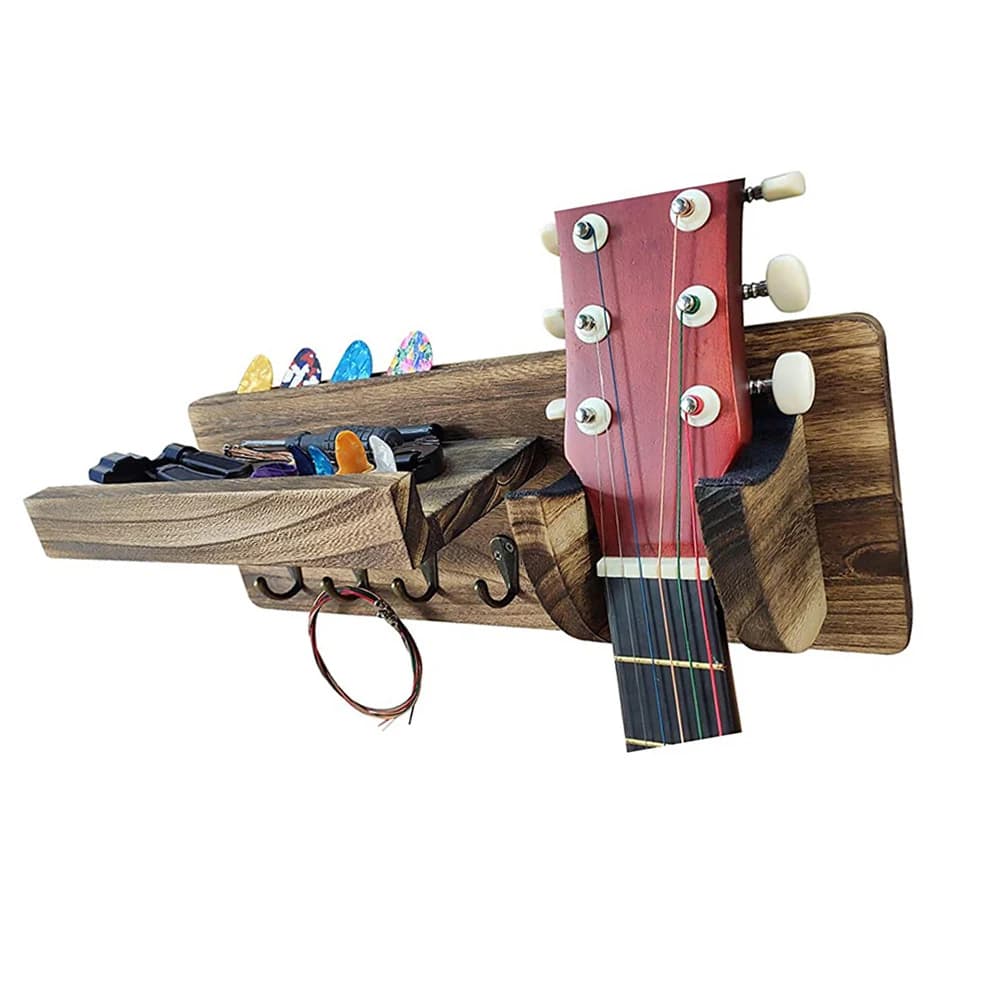 Guitar Holder Hook Multifunctional Electric Guitar Hanger with Pick Holder and 4 Hooks Space-Saving for String Music Instrument