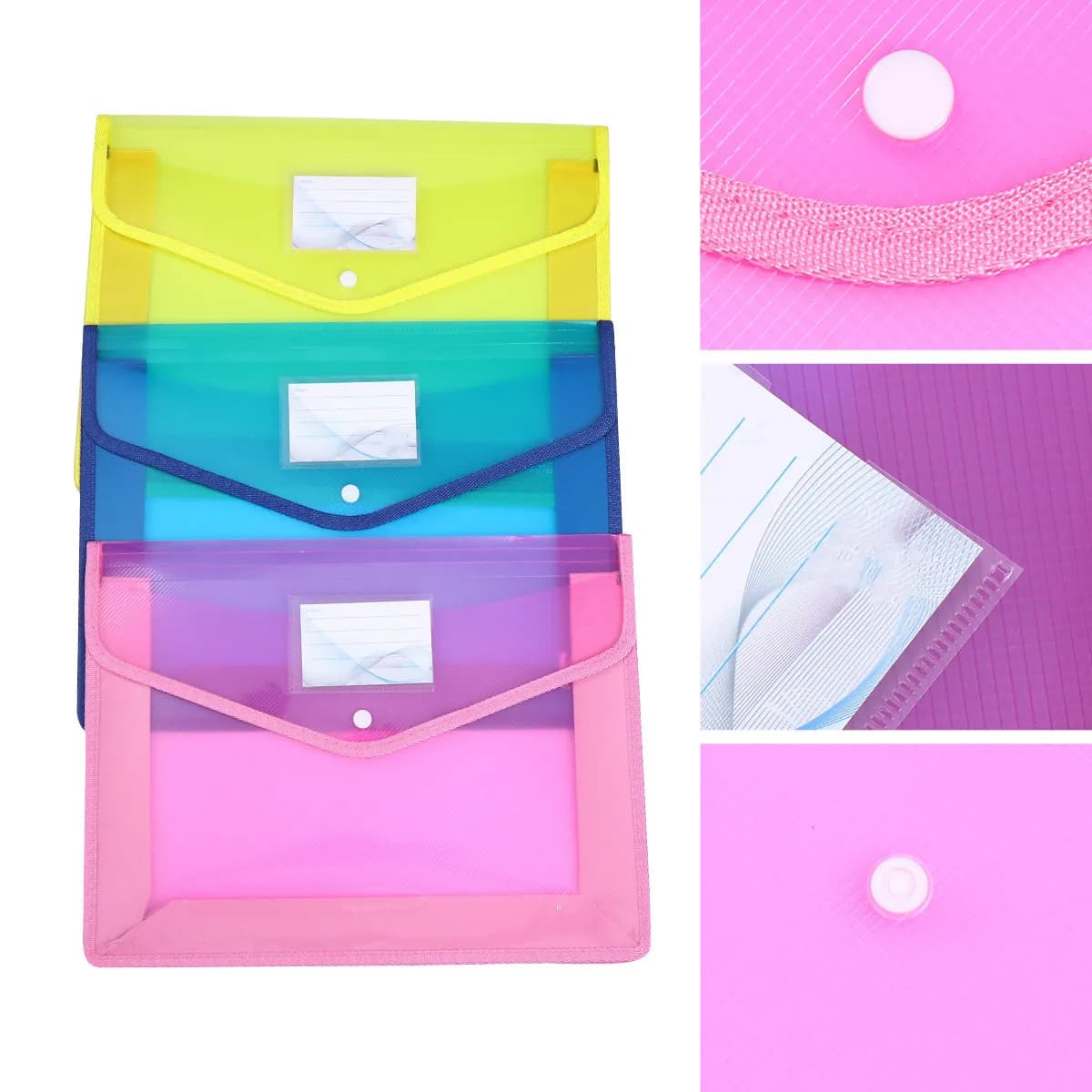 Cartella portadocumenti formato A4 da 3 pezzi, custodia per documenti in PVC premium, impermeabile e resistente agli strappi, per studenti, impiegati, archiviazione di articoli di cancelleria