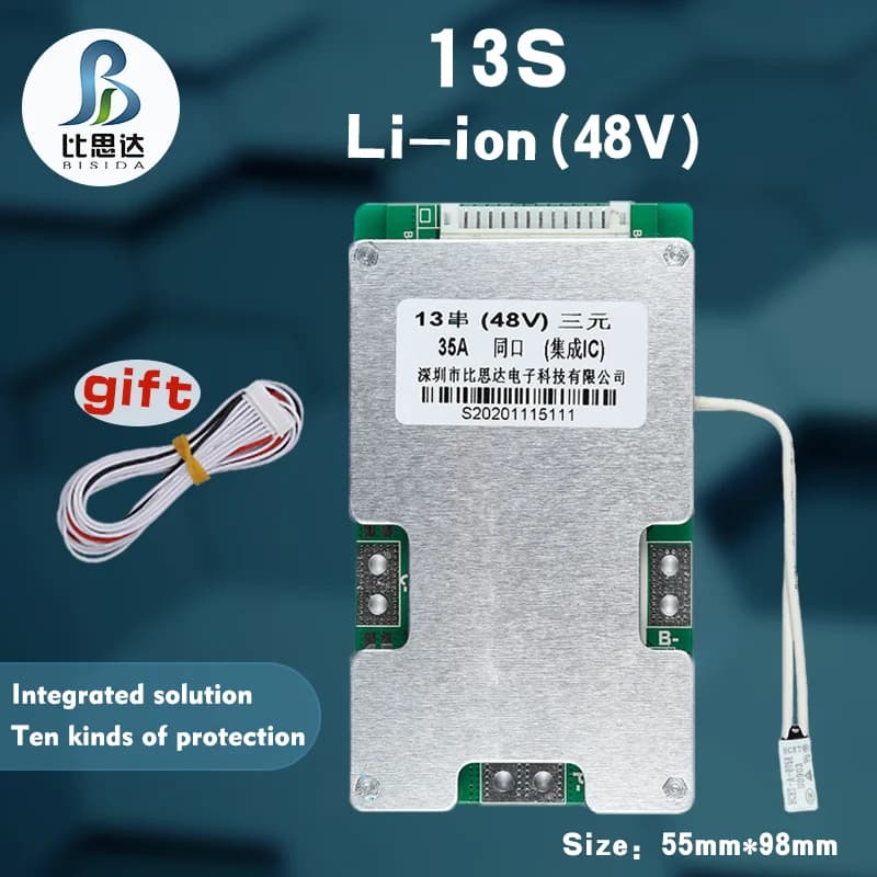 Scheda di protezione batteria agli ioni di litio Bisida bms 13S 48V con dieci tipi di protezione per batteria 18650 a energia solare