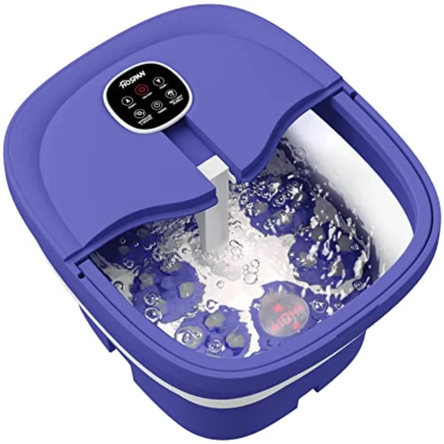 Idromassaggio Elettrico Pieghevole per Piedi con Calore e Massaggio a Bolle per Alleviare lo Stress, Blu, 24 Sfere Motorizzate Shiatsu, Telecomando