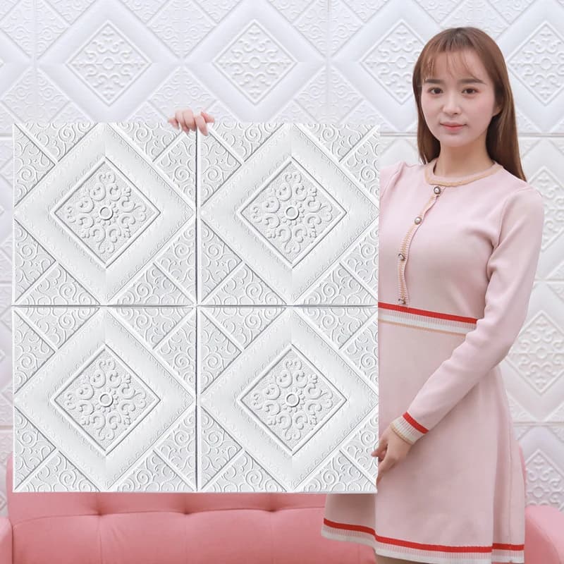 Carta da Parati 3D Effetto Mattoni 70 * 70cm, Decorazione per Soffitto, Impermeabile e Resistente all'Umidità, Adesivo Murale in Schiuma Autoadesivo per Casa