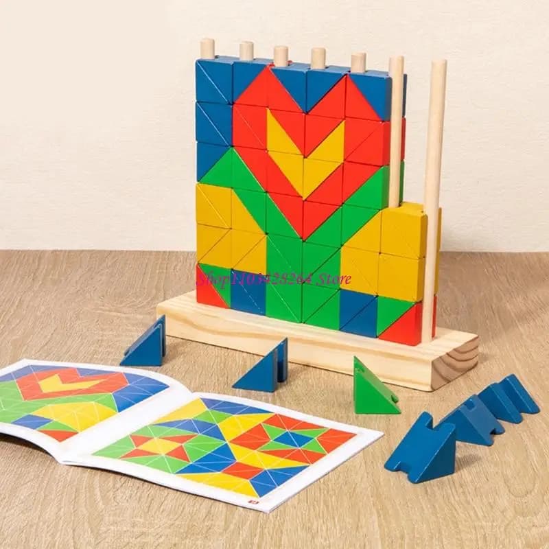 Children Wooden Puzzle Blocks Set For Spatial Imagination And Logical Skills