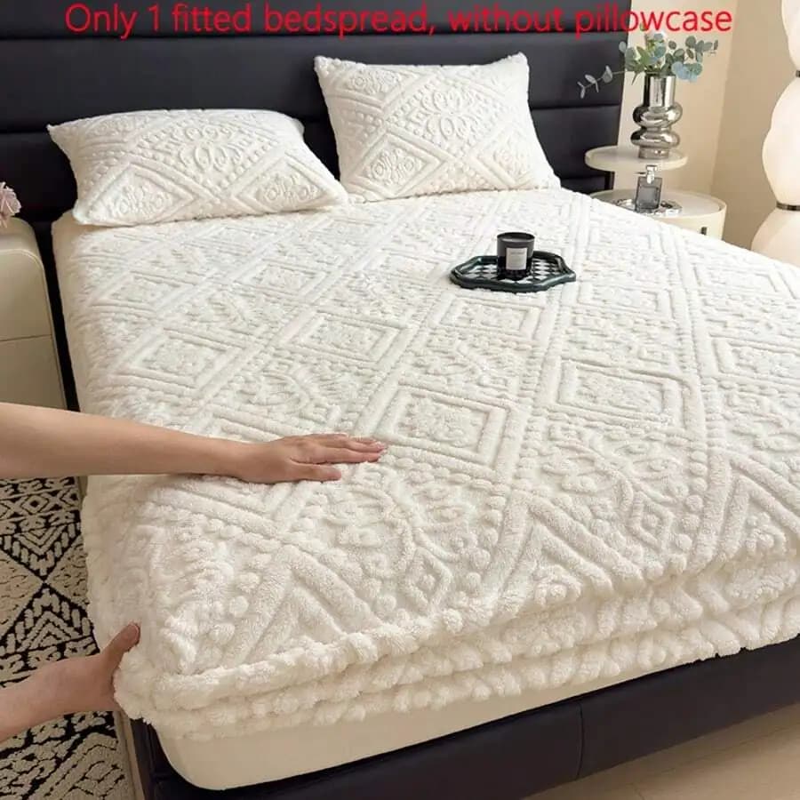 1 sheet with elasticized corners, soft and textured, for double bed, king size and single, winter warm bed linen without pillowcase