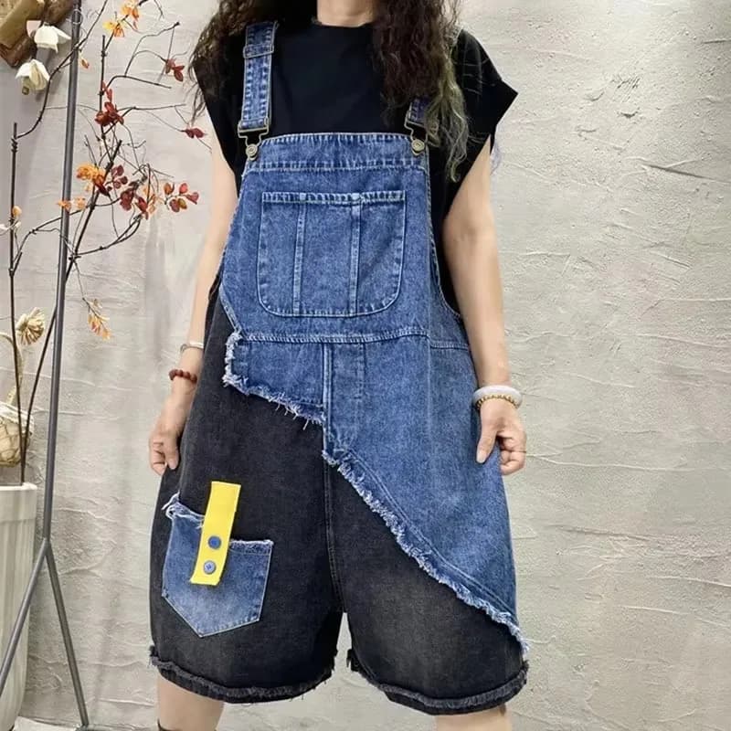 Tute in Denim per Donne, Patchwork Vintage Casual, Salopette Larga con Gamba Ampia, Abbigliamento da Lavoro, Completo Intero, Abbigliamento Femminile