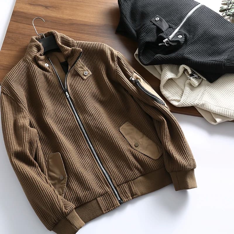 Giacca Primaverile da Uomo con Zip, Tessuto Lavorato a Maglia, Elastico, Elegante, Collo Alto, Maglione Spesso a Maniche Lunghe