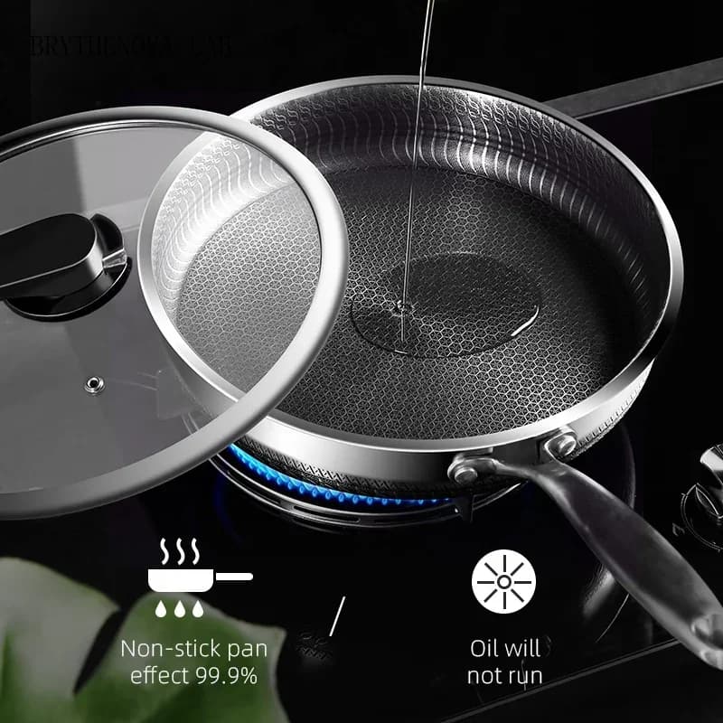 316/304 Stainless Steel Frying Pan High Quality Pan Fried Non Steak Stick General Purpose Induction Cooker Honeycomb Wok