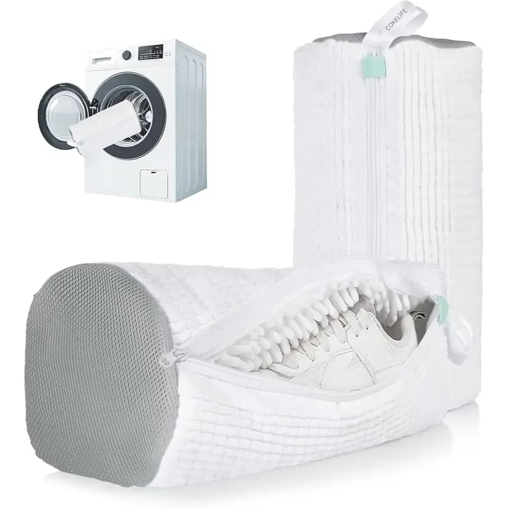Sacchetto per Lavatrice per la Pulizia delle Scarpe, Confezione da 2, 360 ° Sacchetto Protettivo per Lavaggio Sneaker, Riutilizzabile, in Fibre Durevoli, Regolabile