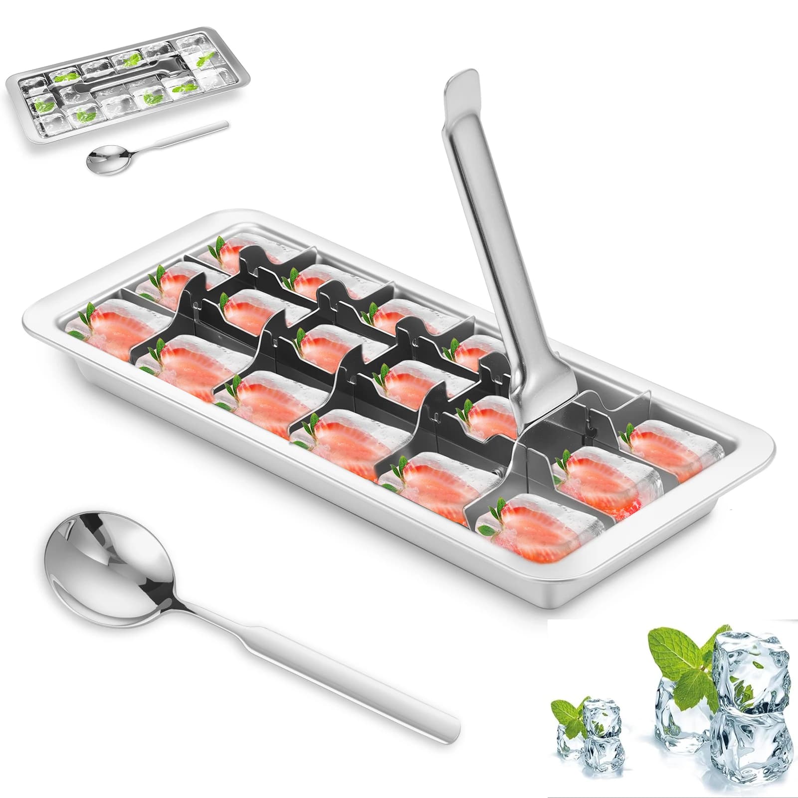 Vassoio per cubetti di ghiaccio vintage in acciaio inossidabile Bar per cubetti di ghiaccio a sgancio facile Cucine Stampo per congelatore in metallo per alimenti per bambini, succhi, verdure