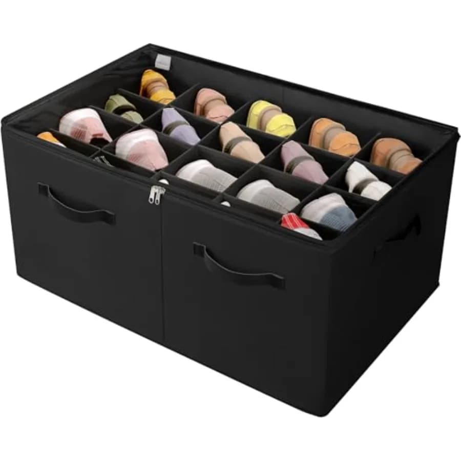 Shoe Organizer for Closet, Foldable Shoe Box with Adjustable Dividers and Clear Cover, Space Saving Shoe Storage Organizer Cabi