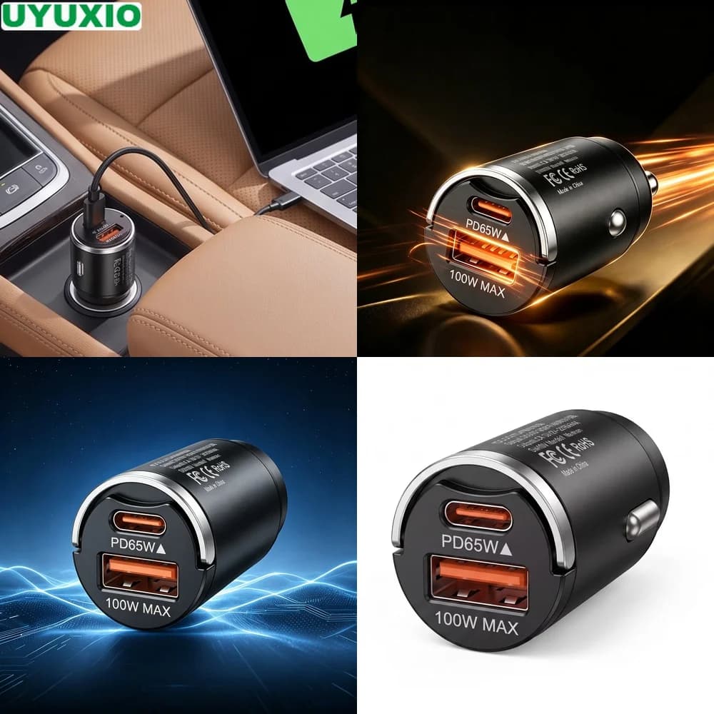 165W Fast Charging Car Charger with 65W USB C and 100W USB A Outputs for Mobile Devices and Laptops Zinc Alloy Flush Fit Design