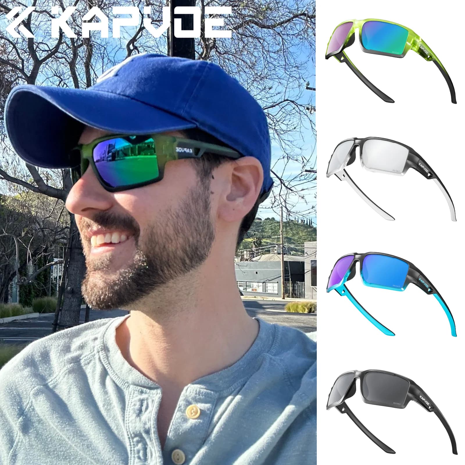 Occhiali da Sole Polarizzati Kapvoe per Uomo, Occhiali Sportivi alla Moda per Ciclismo, Bici, Protezione UV400, MTB, Guida su Strada