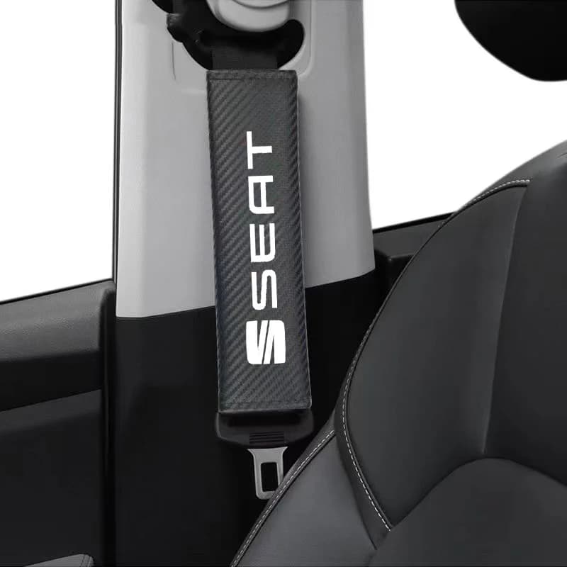 2Pcs Car Carbon Fiber Seat Belt Shoulder Covers For Seat Leon 5F Mk2 Mk3 Ibiza Tarraco Arona Ateca Alhambra Interior Accessories