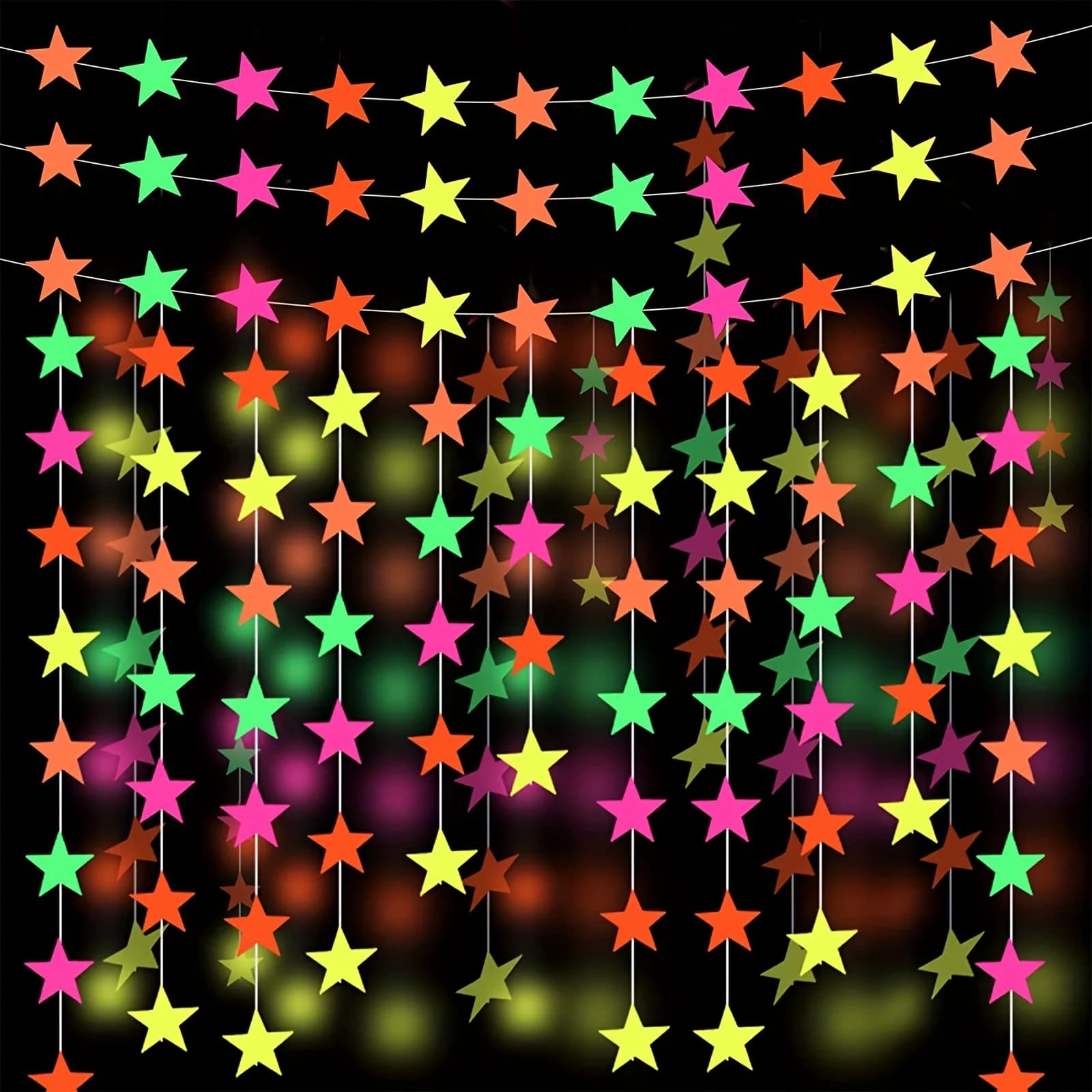 4M 5-Colour Neon Paper Glow Banner Hanging Decorations Disco Glow for Birthday Disco Theme Party Bar Decor Home Decor Glow Party