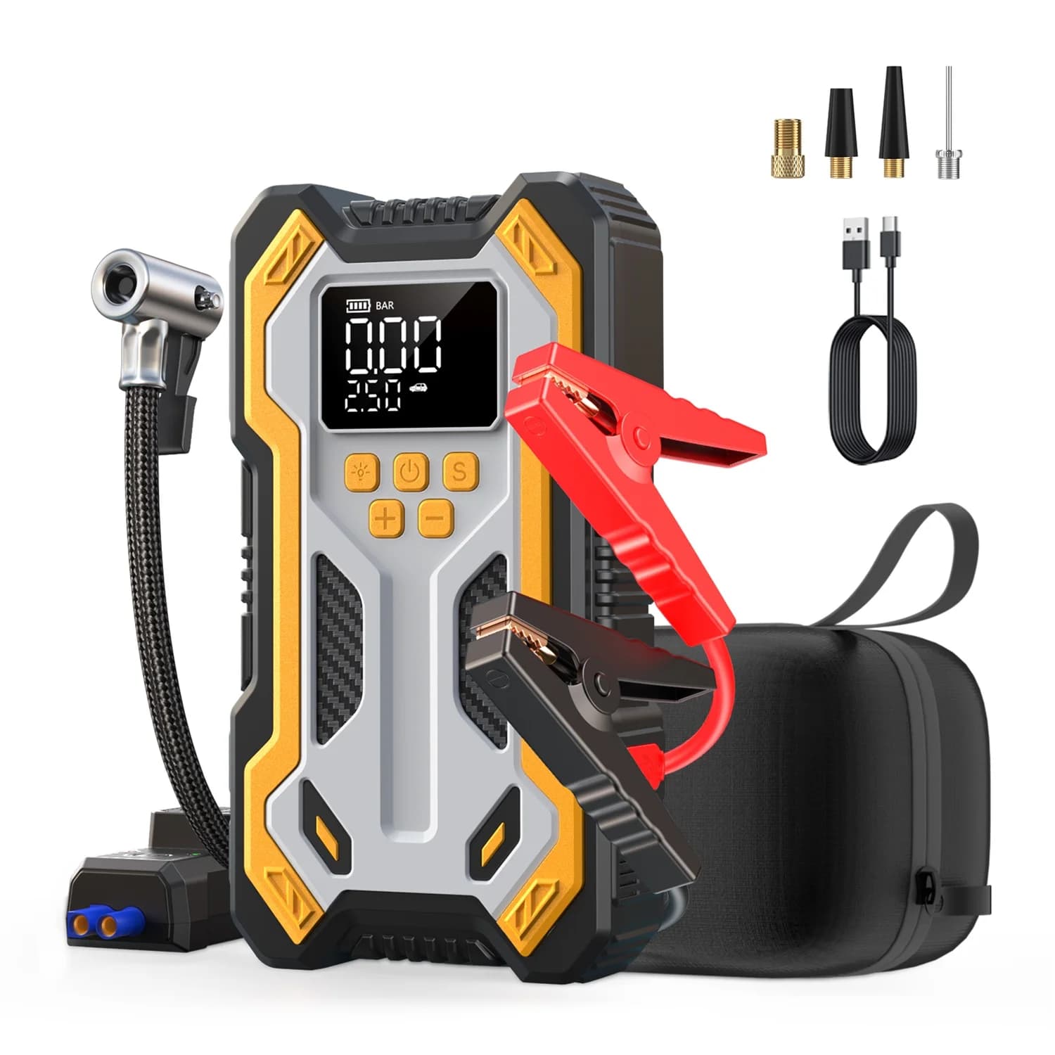Avviatore d'Emergenza BUVAYE 6000A, Caricabatterie Portatile, Avviatore Auto 12V, Pompa d'Aria 150PSI, Adatto per Motori a Benzina (9L) / Diesel (6.5L)