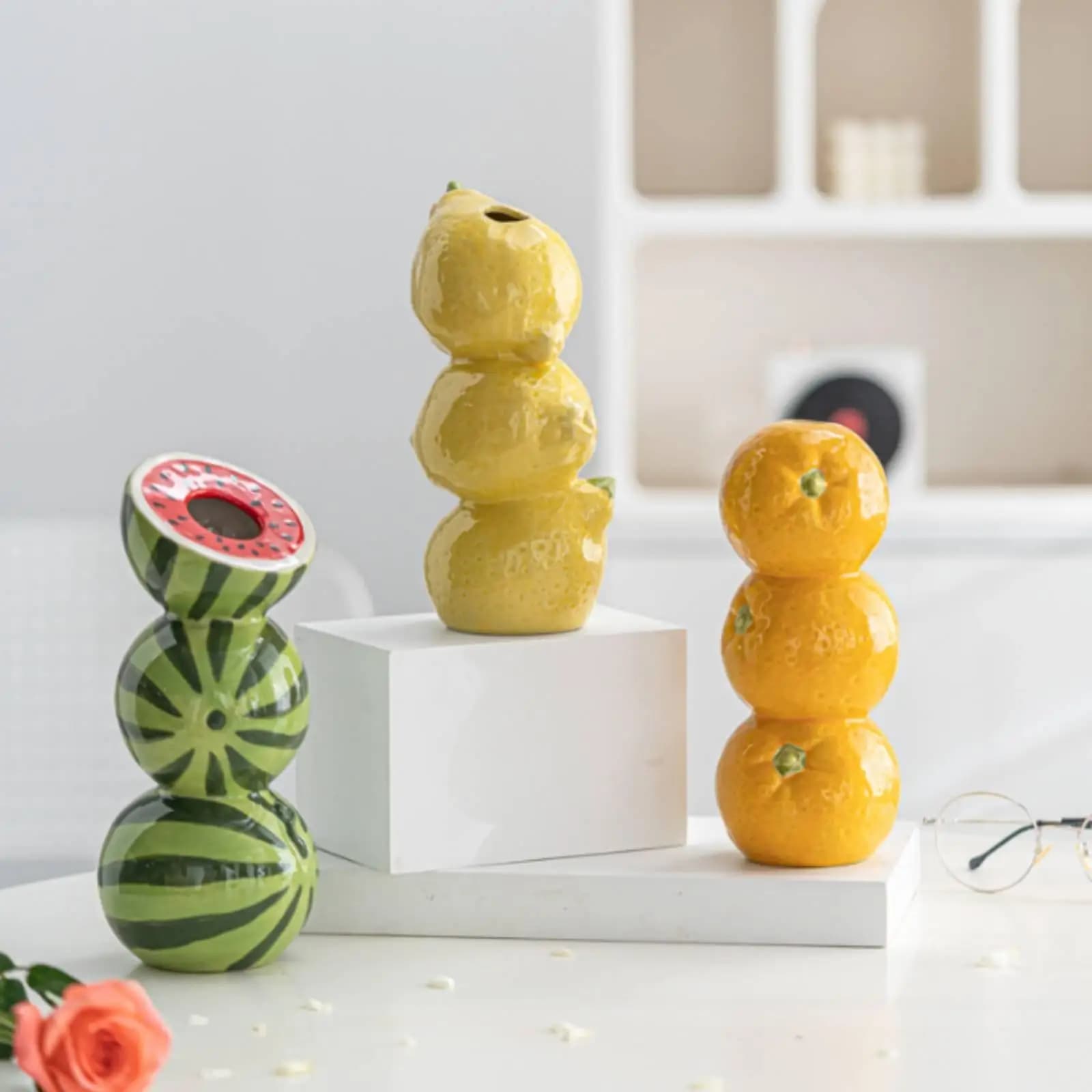 Industrial Stand Glossy Ceramic Lemon Vase Small Aesthetic Flower Pot for Home Decor and Plants