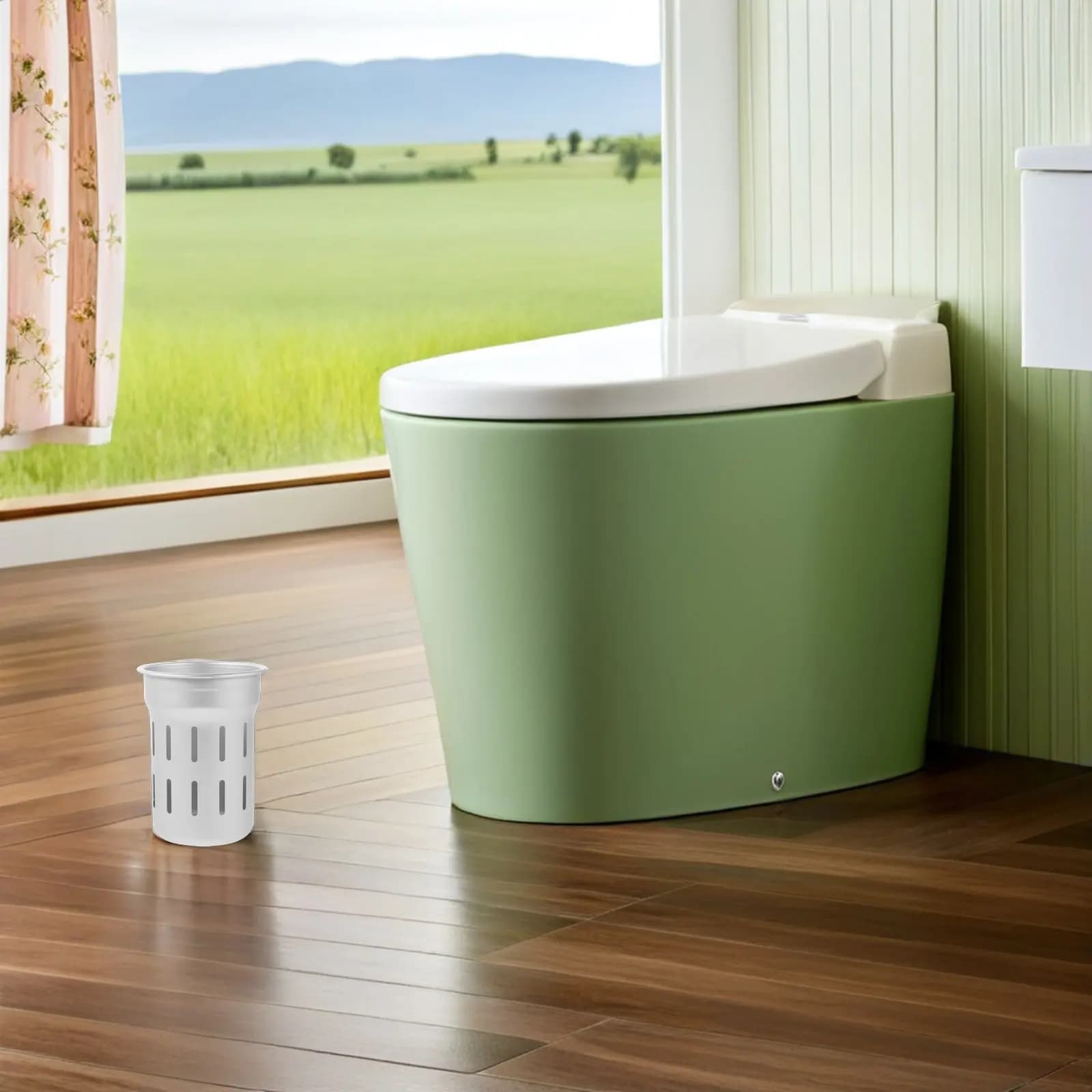 Portascopino da Bagno Autoportante in Ceramica con Base Antiscivolo e Organizzatore per Accessori WC
