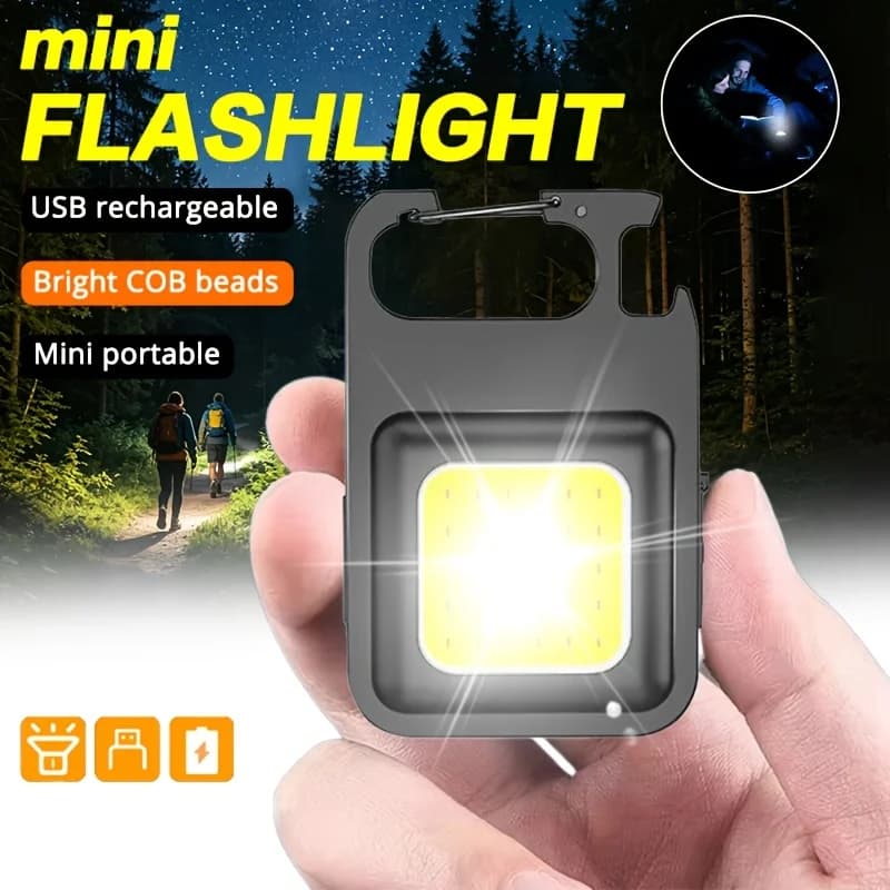 Torcia Portatile a Portachiavi Mini Multifunzione per Campeggio, Ricaricabile USB, LED Luminoso COB con Clip da Tasca
