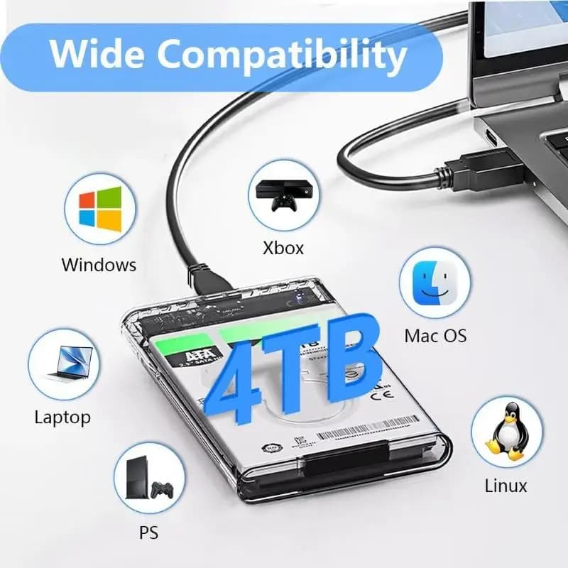 Case Trasparente per HDD SATA a USB 3.0, Box Esterno per Disco Rigido da 2.5'' con Supporto UASP, per SSD Tipo C