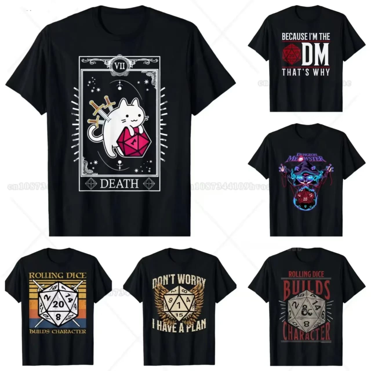 Retro Dungeon Tarot Card Cat Dice D20 T-shirt per la concentrazione Divertente Gamer Dice Dragon T-shirt Estate Streetwear Regali Uomo