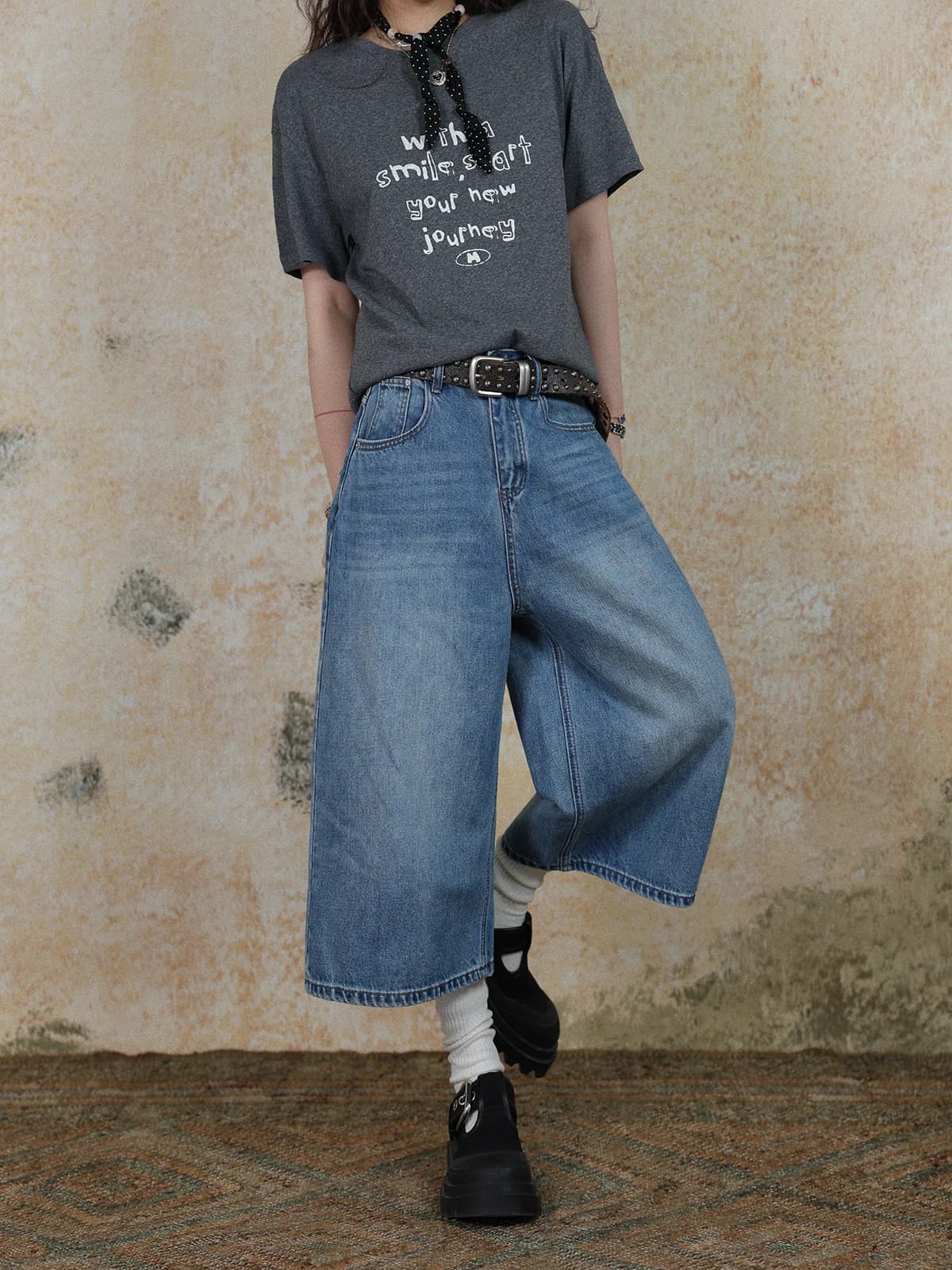 Jeans DR Retro a Gamba Larga Effetto Lavato, Pantaloni Estivi da Donna, Versatili e Snellenti, Jeans a Vita Alta in Denim di Cotone