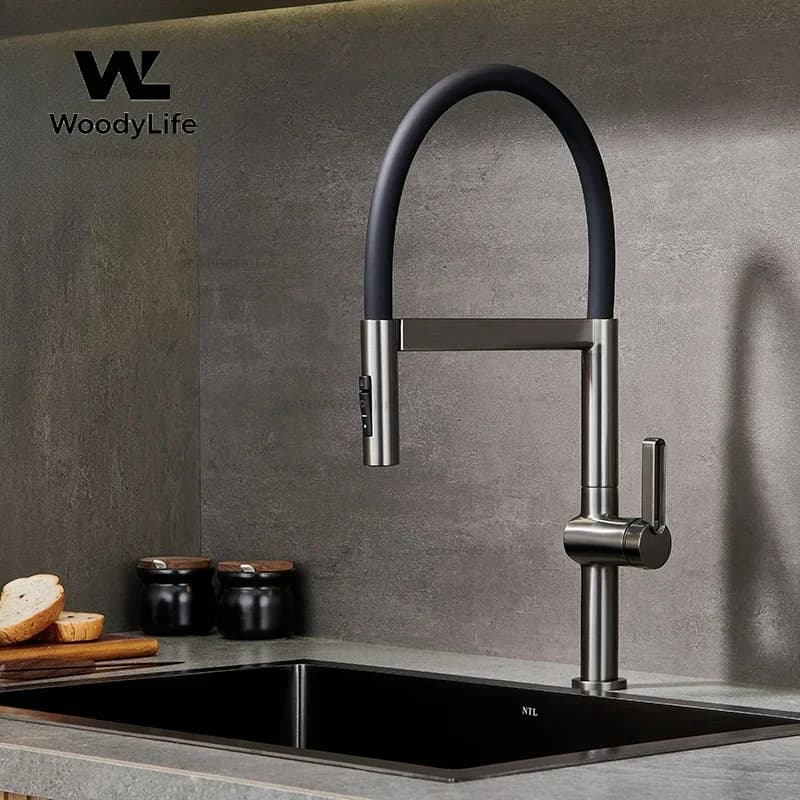 VGX Kitchen Faucet Sink Faucets Rubber Pull Down Stream Sprayer Taps Rotatable Kitchen Mixer Water Tap Hot Cold Crane Brass Grey