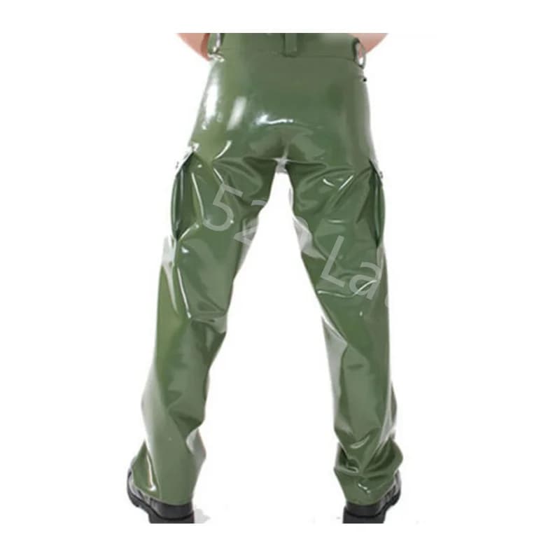 Pantaloni cargo Gummi in lattice naturale fatti a mano Jeans da uomo in gomma Tasca laterale Cerniera frontale Pantaloni causali larghi in lattice Costumi Cos
