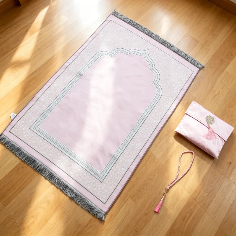 Tappetino da Preghiera Islamico Turco Morbido con Borsa Portatile, Set Regalo Religioso con Perline da Preghiera e Tappeto da Viaggio per Ramadan, Eid e Hajj