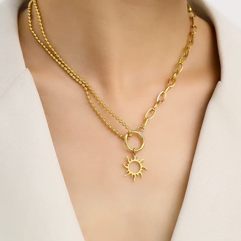 Stainless Steel Necklaces Trendy Fine Delicate Sun Totem Fashion Mix Match Pearl Chains Pendants For Women Jewelry Accessories