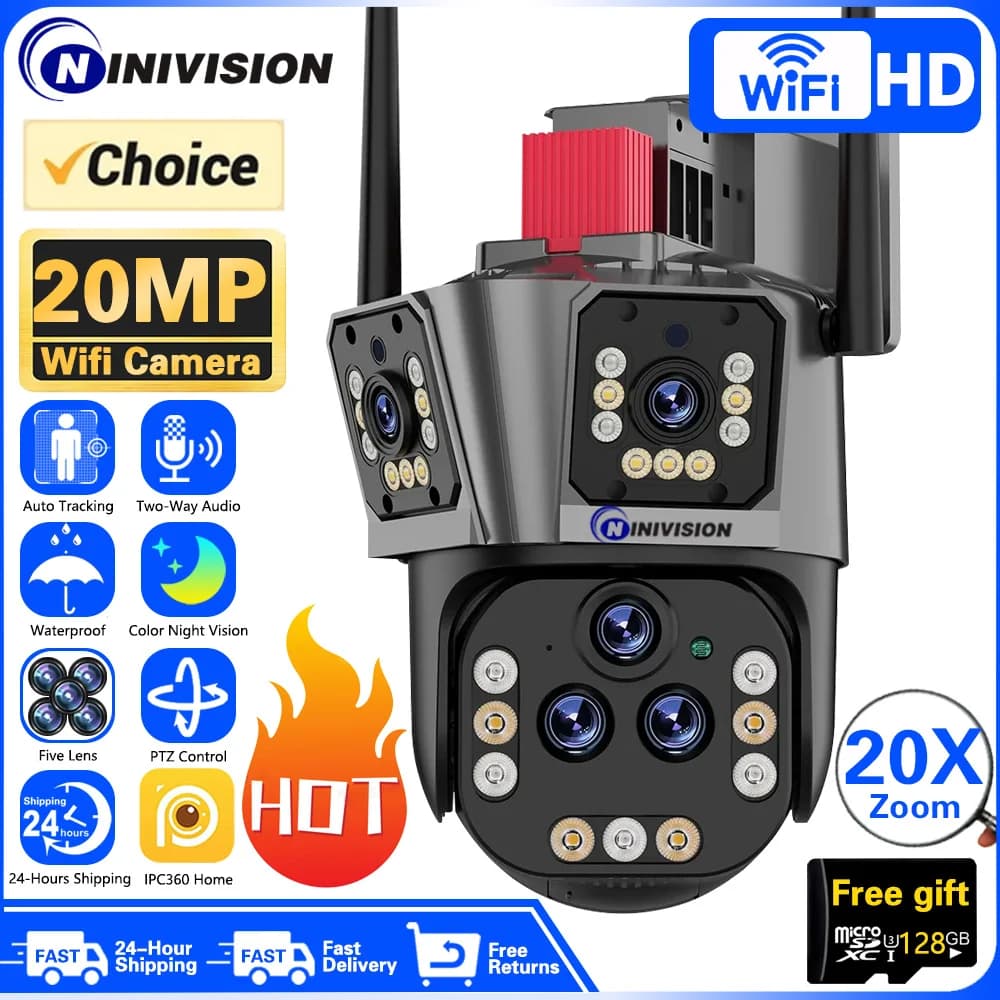10K 20MP PTZ Camera Five Lens Three Screen 20X Zoom AI Human Tracking Outdoor WIFI Security CCTV Surveillance IP Camera IPC360