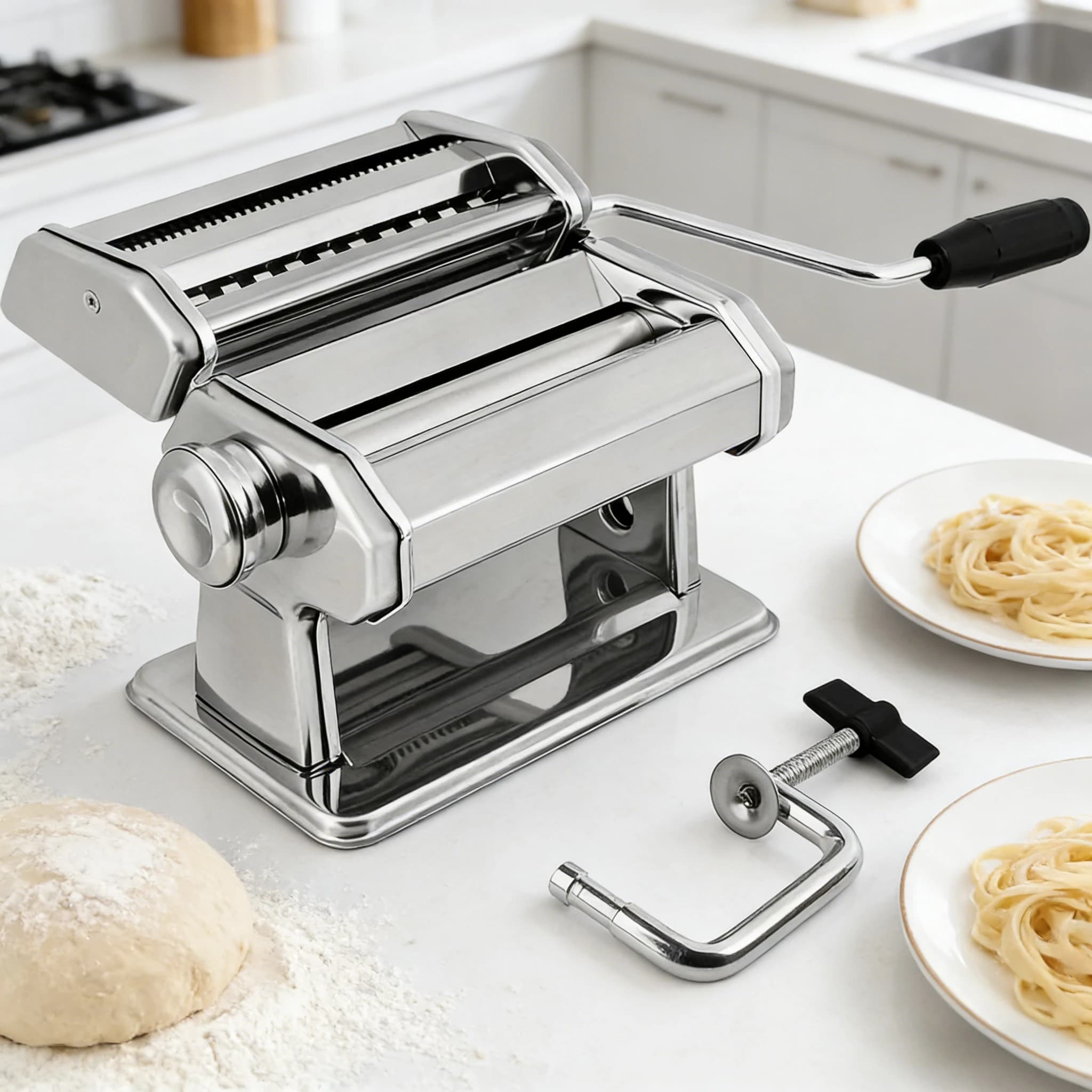 Tagliapasta Fatto a Mano 3 IN 1 in Acciaio Inox, Macchina per Pasta, Lasagne, Spaghetti, Tagliatelle e Ravioli