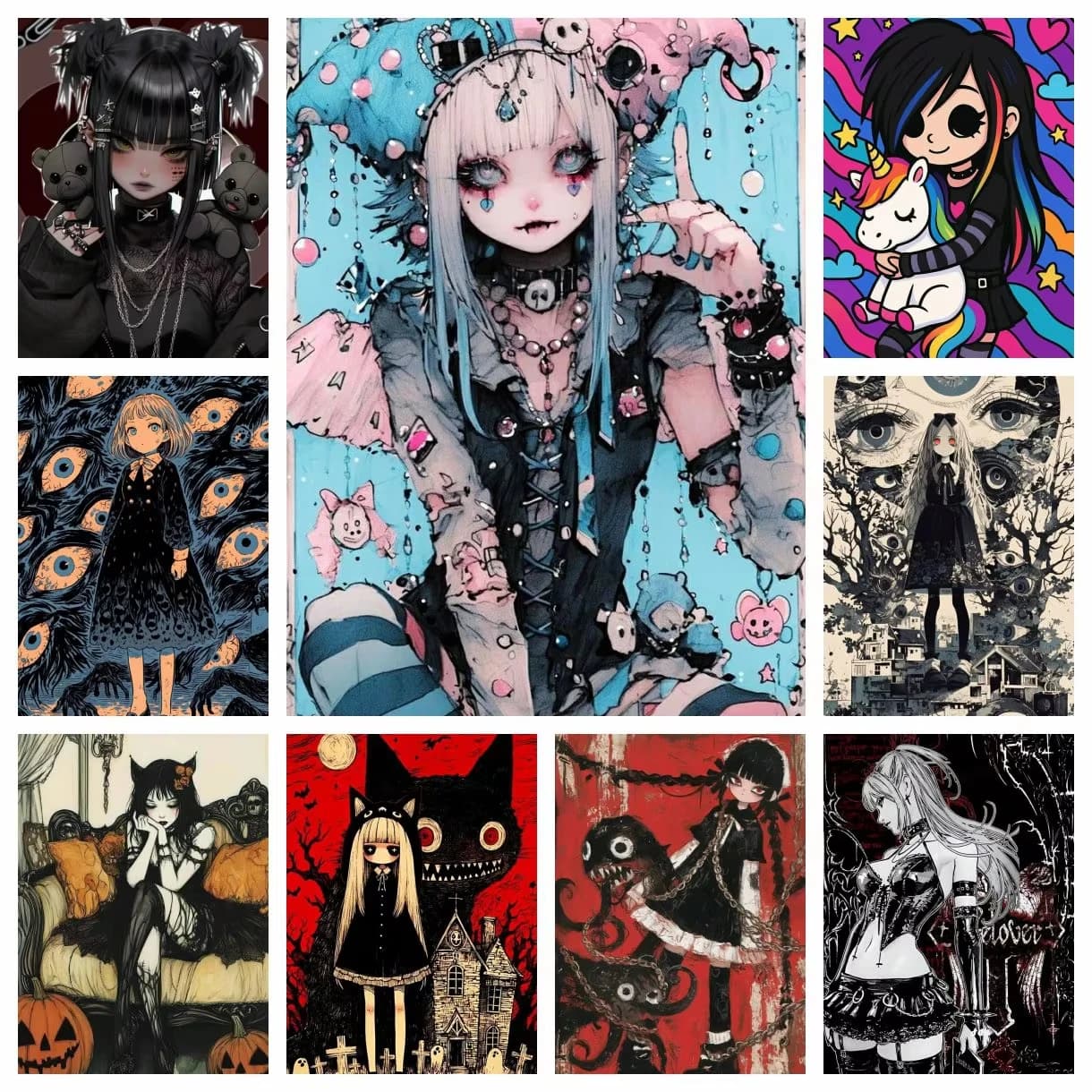 Gothic Style Cartoon 5D DIY Full Round Diamond Painting Home Living Room Bedroom Aesthetic Bar Decoration