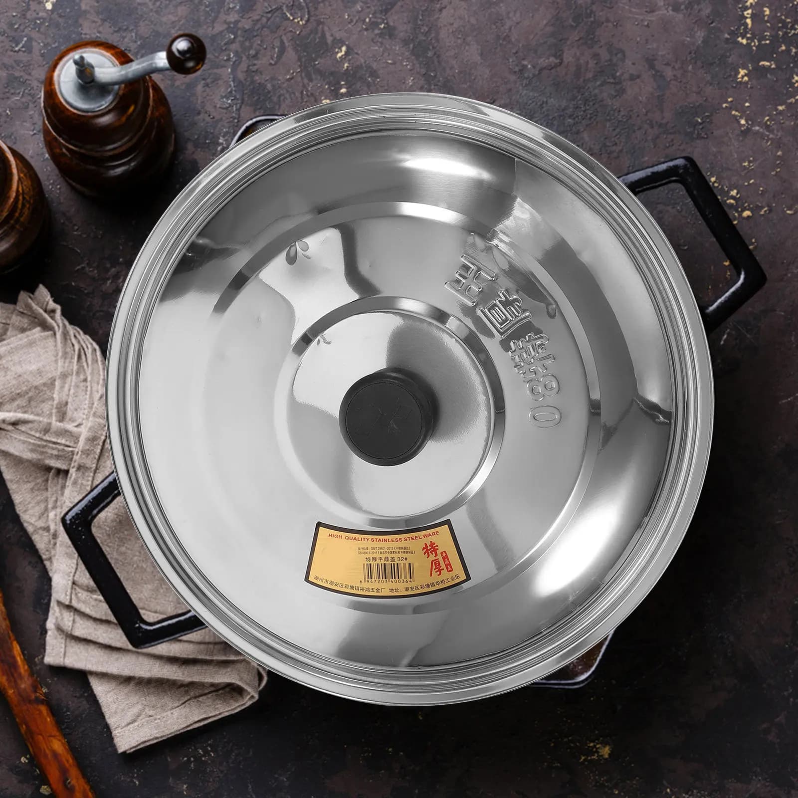 Stainless Steel Round Pot Cover Ergonomic Handle Multi-Use Lid for Soup Pots Woks Frying Pans Cylinders Barrels Household Lid