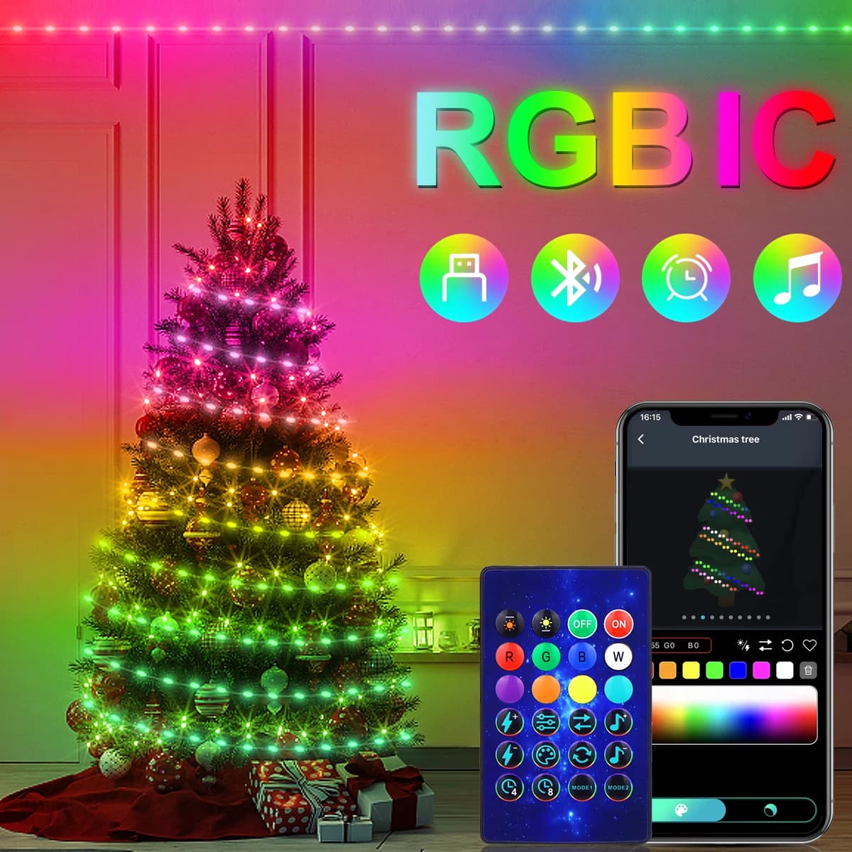 20M Dream Color USB 5V LED Sting Light Bluetooth Musica APP RGBIC Indirizzabile Lucine Festa di compleanno Ghirlanda Decorazioni natalizie