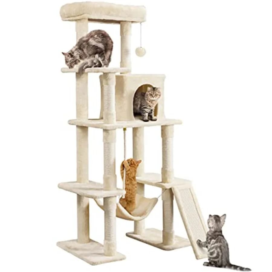 Sturdy Large Cat Tree for Indoor Heavy Cats, Tall Tower Plush condo, hammock, sisal scratch posts, anti-wobble base, multi-pet