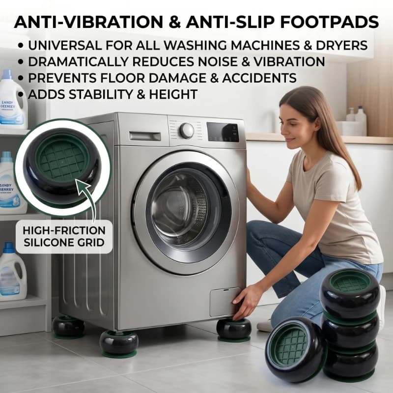 4 Pack of Shockproof Washing Machine Pads - Anti-slip, Shock-absorbing and Noise-reducing Pads for Washing Machine and Dryer Sup