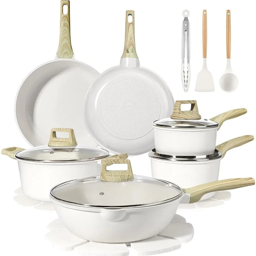 Set of pots and non-stick ceramic pans Set of 18-piece non-toxic healthy cooking set with pans Dishwasher set