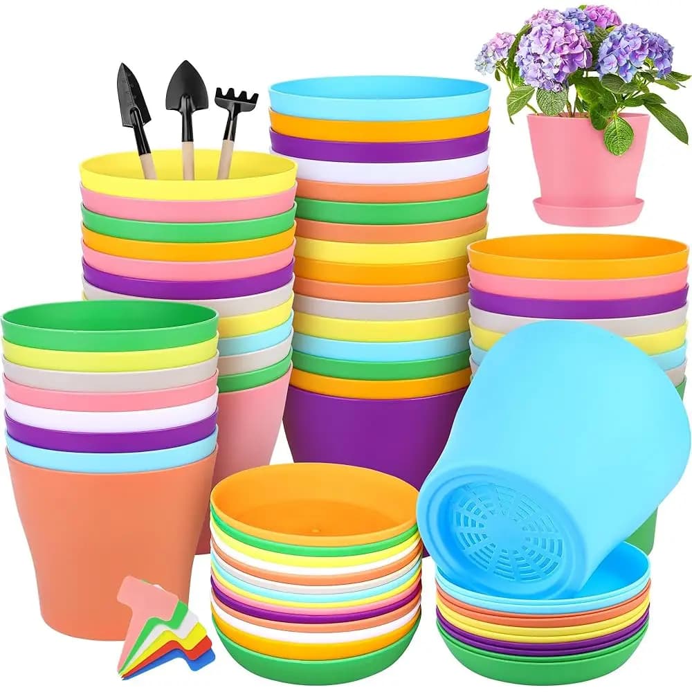 Set di 36 Vasi in Plastica da 5,5 Pollici con Sottovasi, Contenitori Colorati per Piante e Fiori, Vasi Rinforzati per Semina e Crescita di Piantine