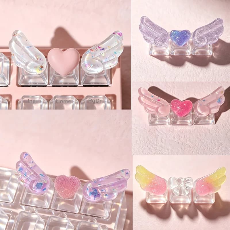 3pcs batch personalized keycaps, wings, semi transparent keycaps, mechanical keyboard, R4 keys, colored keycaps, keycaps