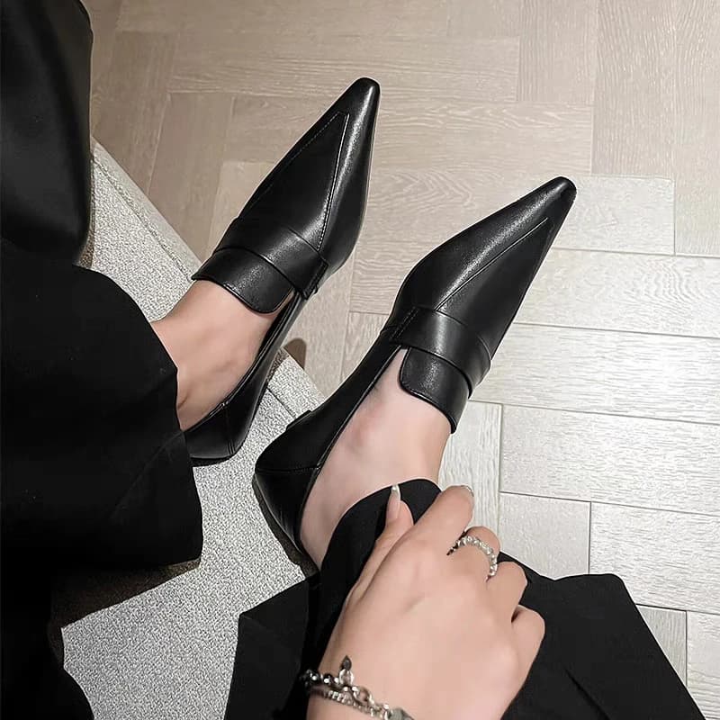 Designer tip heel low shoes signed women comfort soft leather little deep kitten pumps office shoes Zapatos Mujer