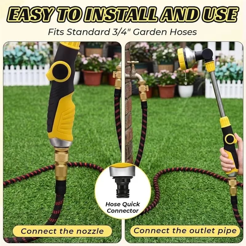 AWAH For Lightweight Garden Hose Watering Wand 18.5", Thumb Flow Control, 8 Spray Patterns, 180° Swivel Head, Light-Weight Desig