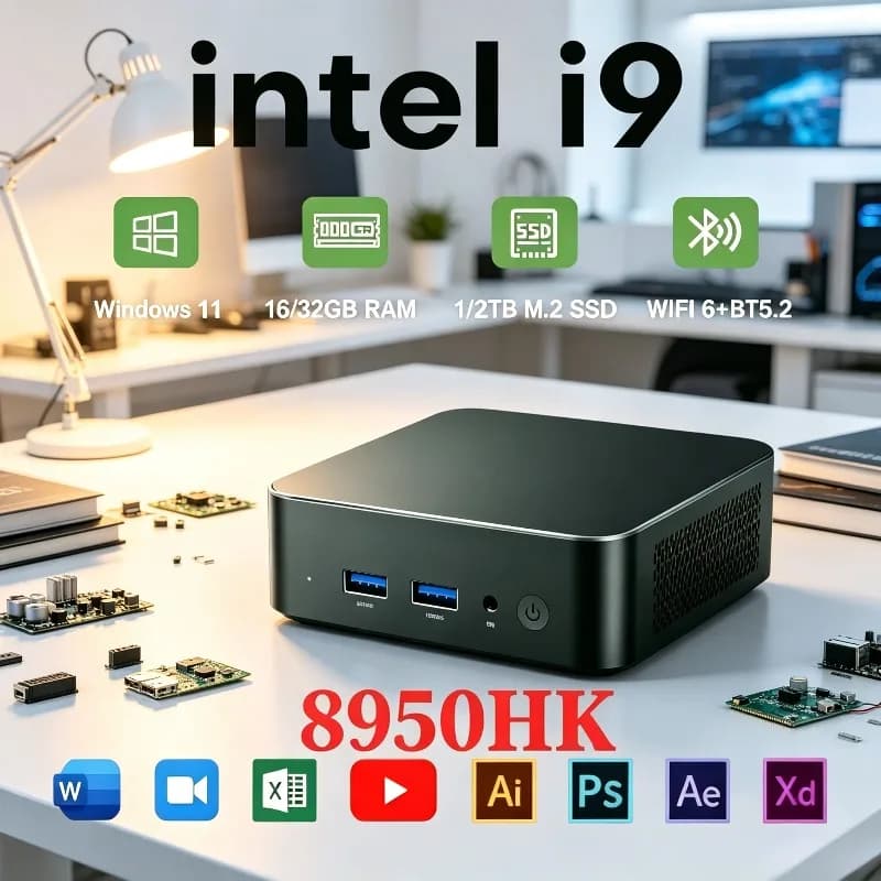i9 8950HK Intel Core 2026 Mini PC 16GB Memory, 1TB/2TB Storage, 4K, WiFi6, USB, Windows 11, Portable Gaming Desktop